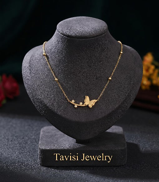 Tavisi Celina Butterfly AD Necklace with Premium 316L Surgical Grade Stainless Steel, 18K gold plated anti tarnish finish