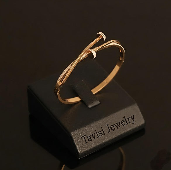 Tavisi Celina Curve rose gold plated AD stone anti tarnish stainless steel bracelet