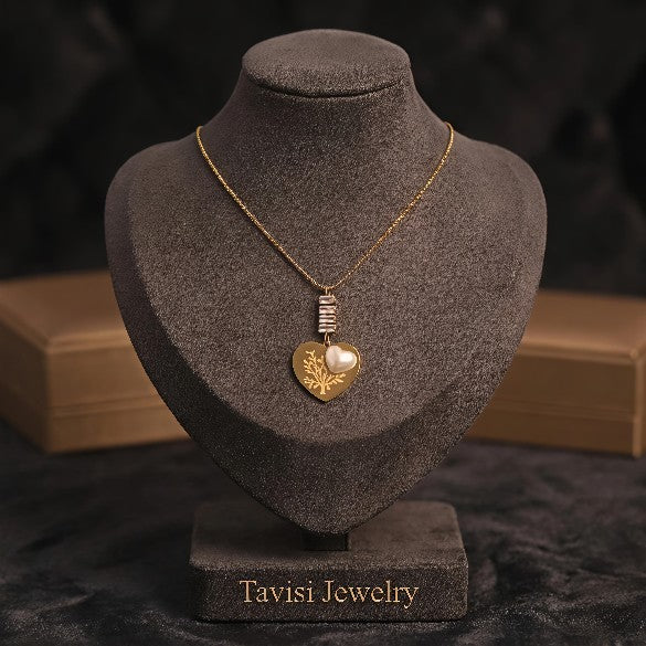 Tavisi Celina Pearl Heart Pendant Necklace with Premium 316L Surgical Grade Stainless Steel, 18K gold plated anti tarnish finish