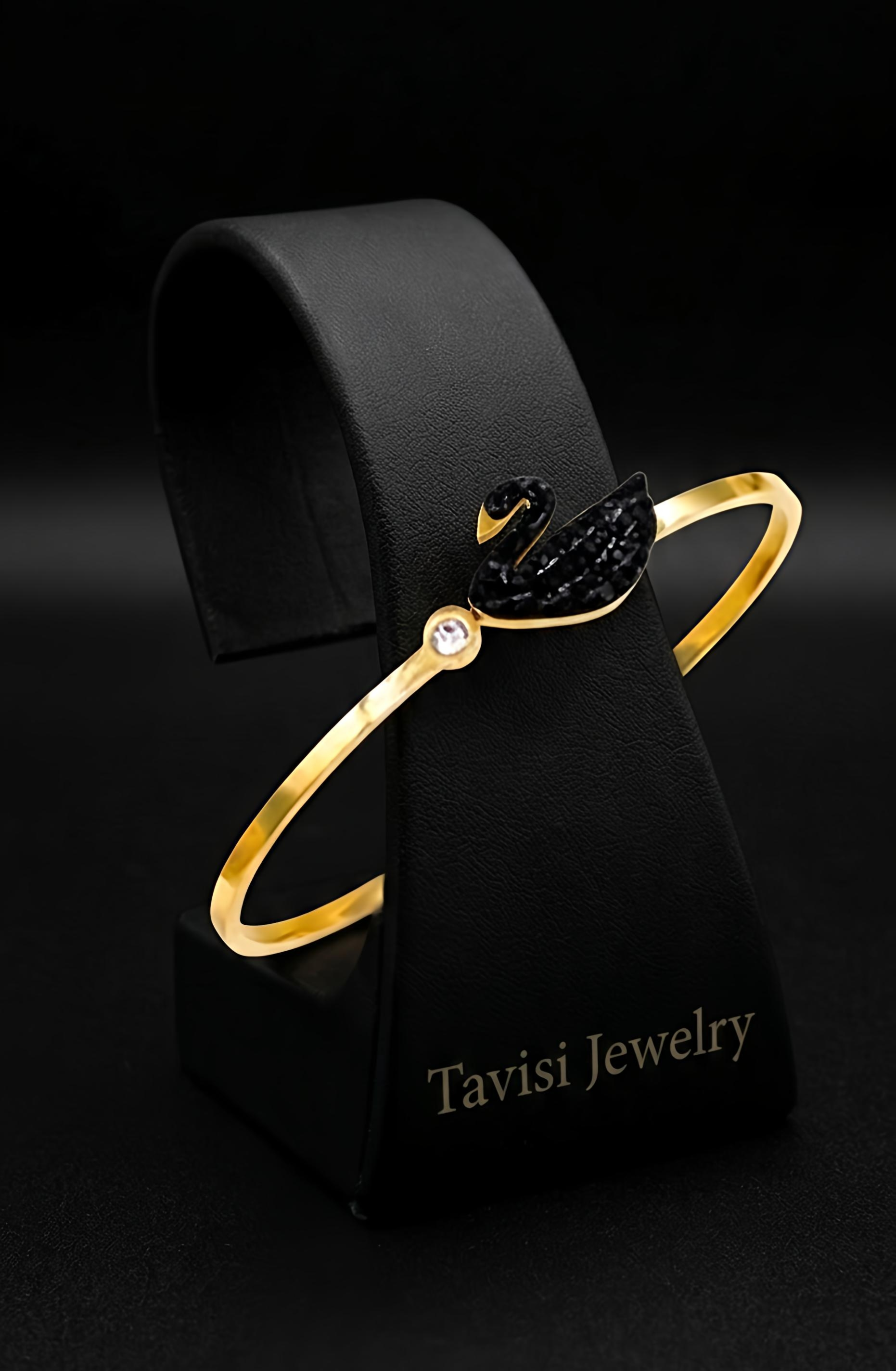 Tavisi Celina Swan 22K gold plated black AD anti tarnish bracelet with long lasting shine