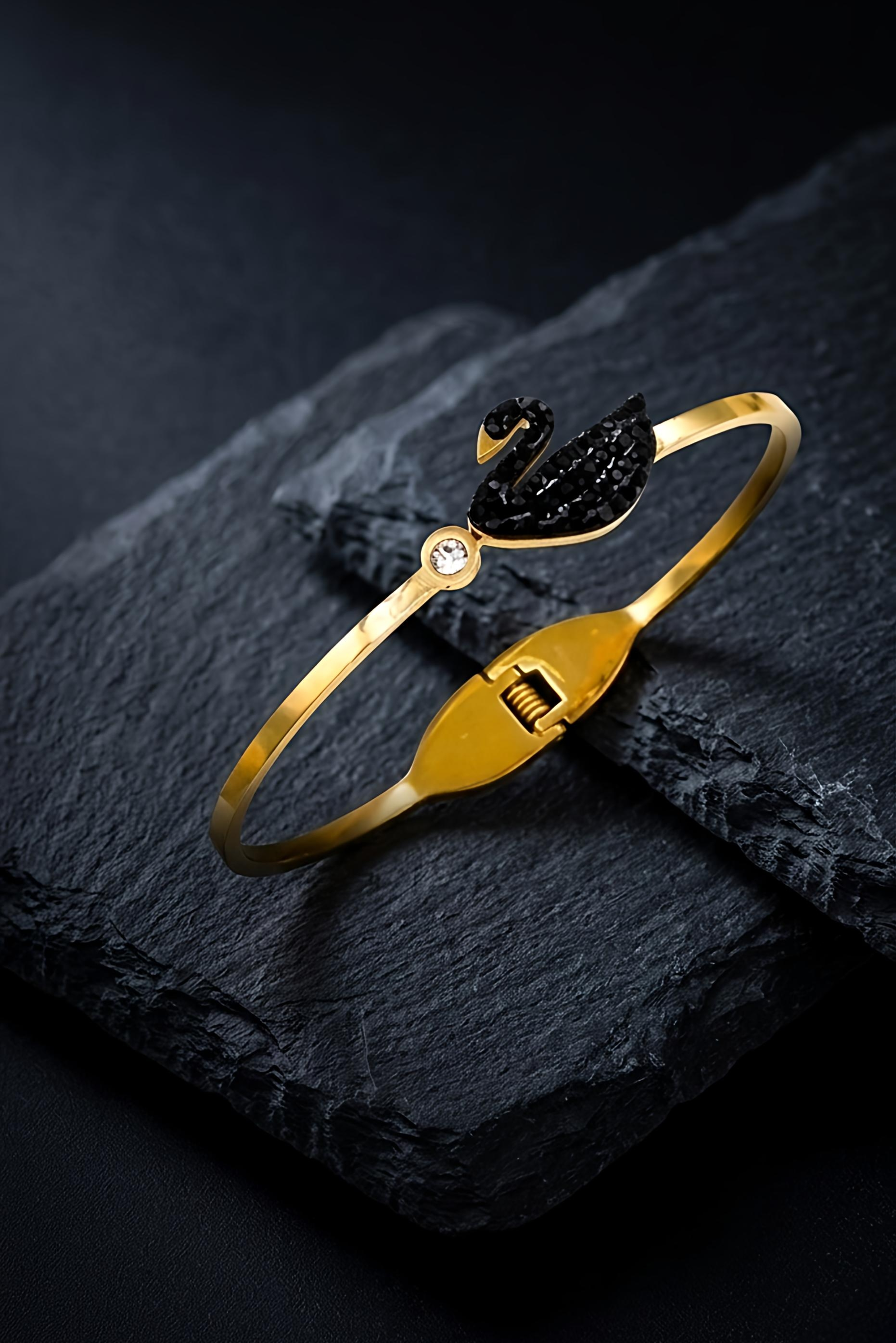 Premium 316L stainless steel waterproof swan bracelet with AD stones by Tavisi