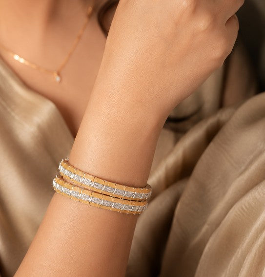 Tavisi Chandrika Luxury Traditional CZ Bangles Set with Silver Colour Finish Premium Brass Casting Size 2.6 Elegant Festive Jewellery
