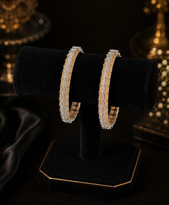Tavisi Chandrika CZ Cubic Zirconia Silver Colour Bangles Set Size 2.6 with White Stones Yellow Stones Premium Brass Casting Luxury Jewellery 