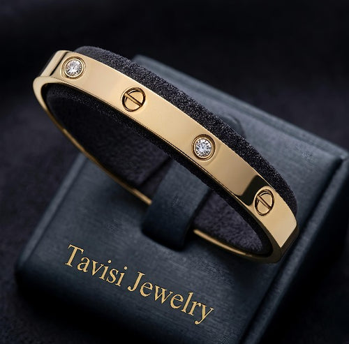 Tavisi classic gold screw kada in 22K gold plated 316L surgical stainless steel for women
