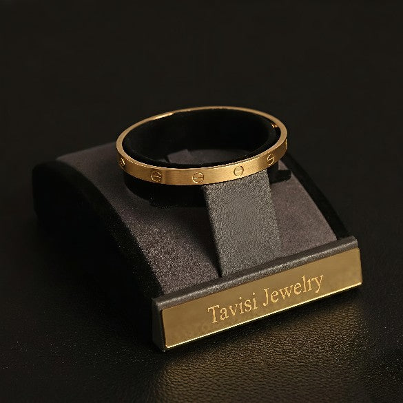 Tavisi classic screw cuff bracelet size 2 in 316L surgical stainless steel with 22K gold plated anti tarnish finish, waterproof lightweight bracelet for women
