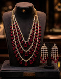 Tavisi Crimson Cascade Ruby Red AD White Stone Bridal Necklace Earrings Set Premium Brass Casting Luxury Jewellery with Long Lasting Shine for Everyday Luxury