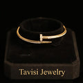 Tavisi crystal curve cuff bracelet size 2.8 with CZ stones in 316L surgical stainless steel and 22K gold plated anti tarnish finish, waterproof lightweight bracelet for women
