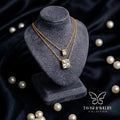 Tavisi dual crystal square pendant anti tarnish gold CZ necklace for women