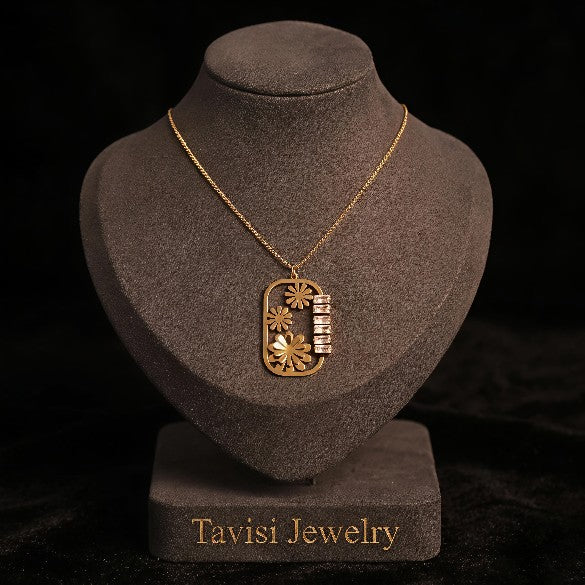 Tavisi Elara Bloom AD Pendant Necklace with Premium 316L Surgical Grade Stainless Steel, 18K gold plated anti tarnish finish
