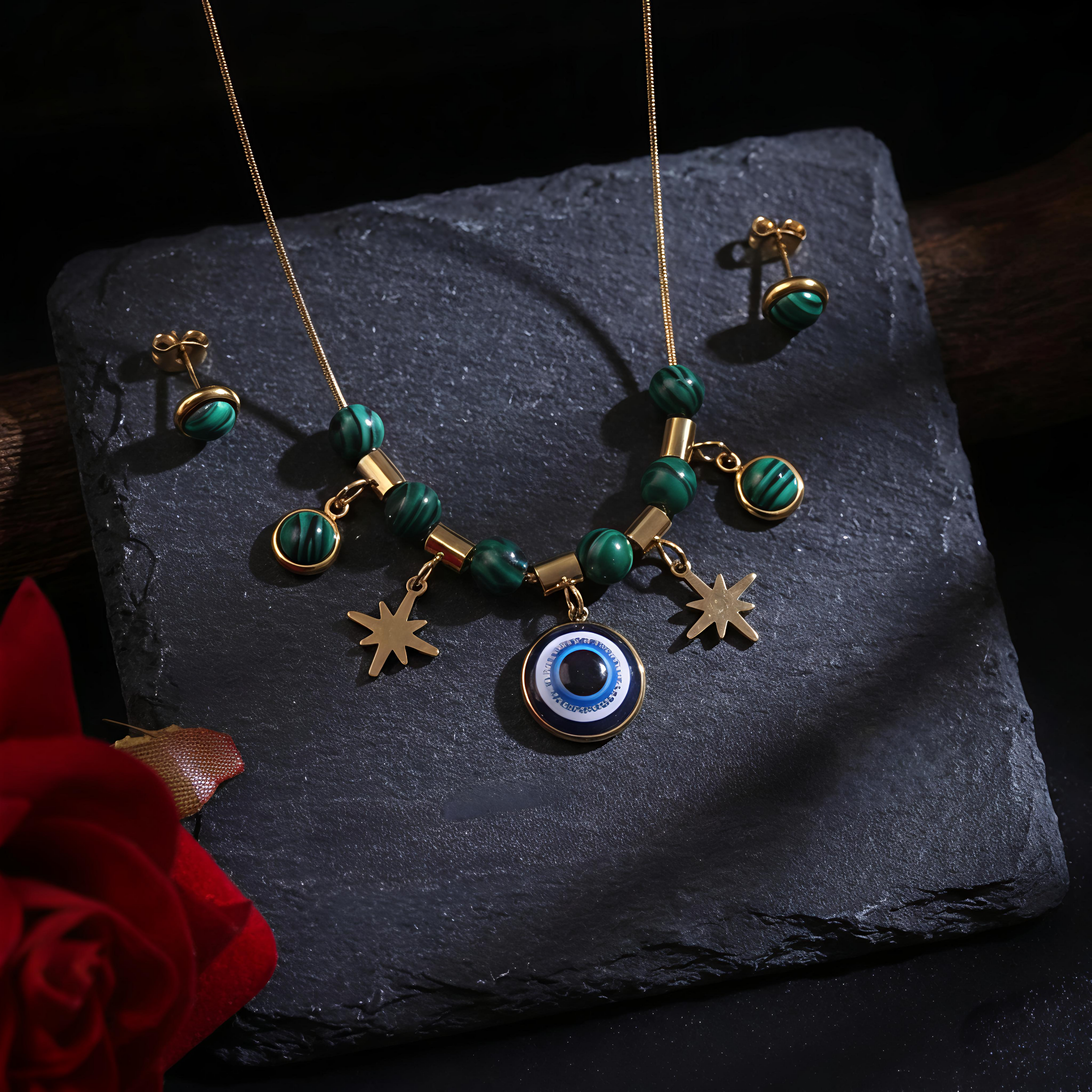 Premium Tavisi Evil Eye necklace and earring combo waterproof 316L stainless steel jewellery with long lasting shine