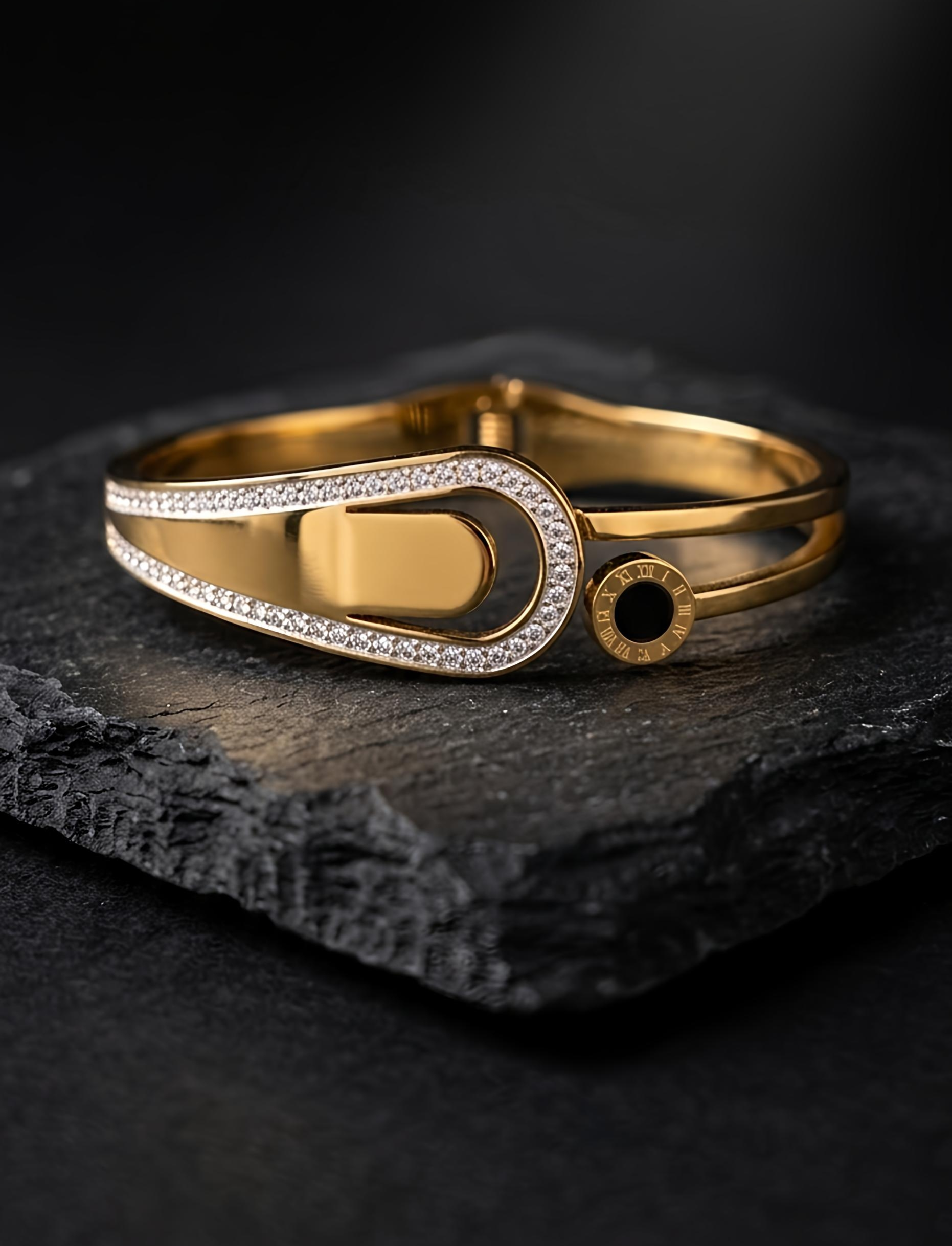 Premium stainless steel gold bracelet with AD stones waterproof finish by Tavisi