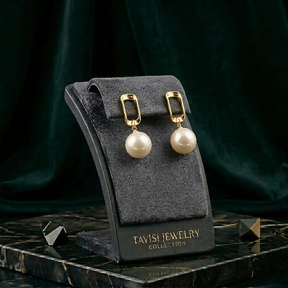 Tavisi Elara pearl drop earrings with 22K gold plating and anti tarnish finish for women