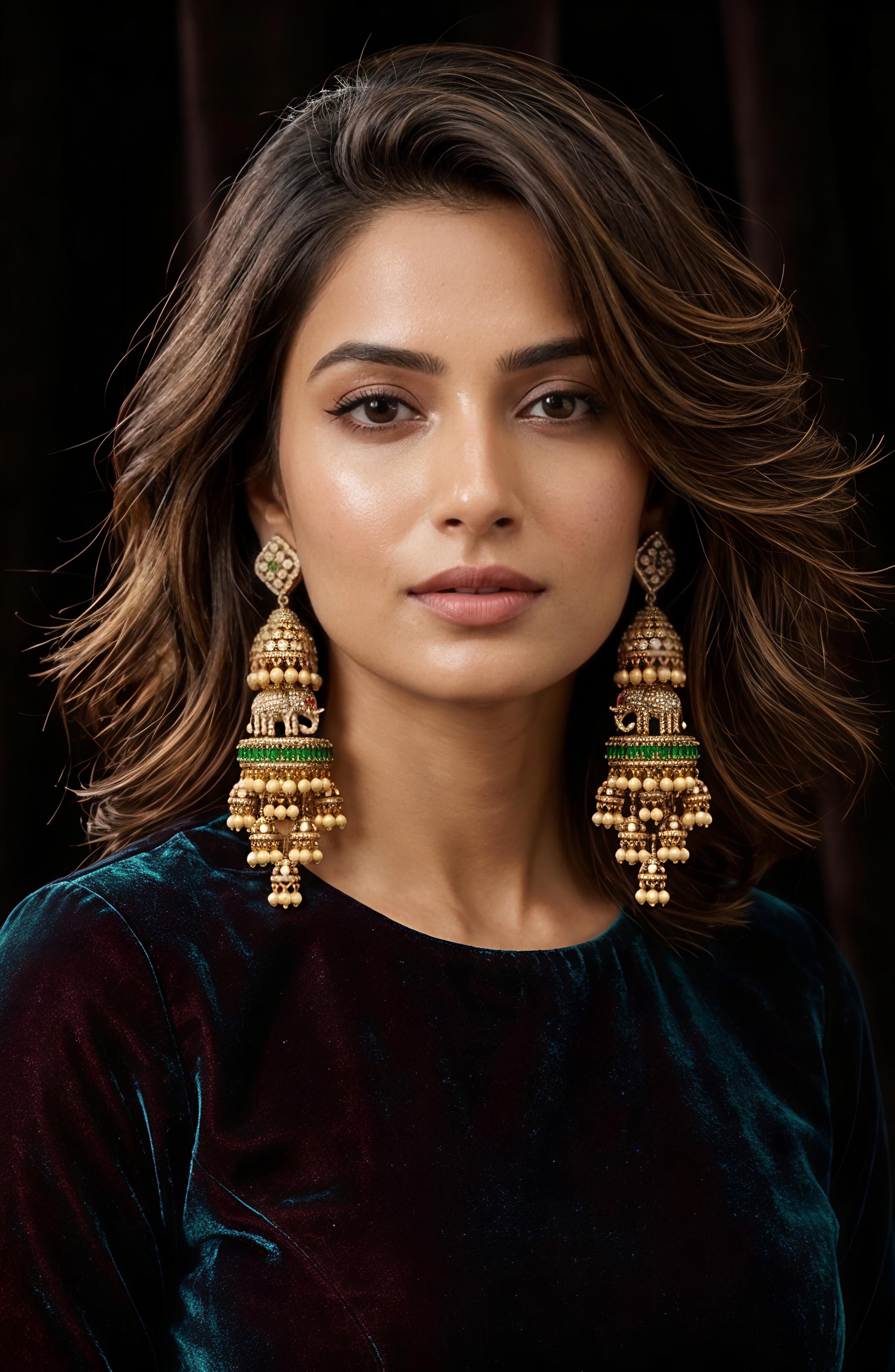 Tavisi Elephant Motif AD Long Jhumki Earrings in Pink featuring sparkling American Diamond stones and luxurious bridal craftsmanship.