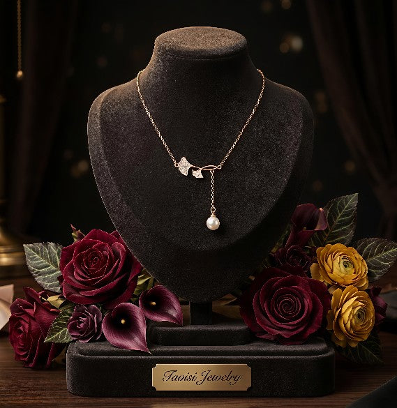 Tavisi Elina Pearl Rose AD Necklace anti tarnish rose gold stainless steel jewellery with AD stones