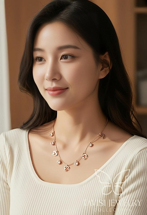 Tavisi Elora Rose Gold Charm Necklace with premium AD American Diamond stones 316L surgical stainless steel and 18K anti tarnish finish 