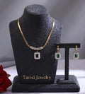 Tavisi Emerald Aura AD Necklace Set 22K gold plated anti tarnish stainless steel jewellery with emerald stone