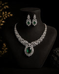 Tavisi Emerald Empress Green AD CZ White Stone Necklace Earrings Set Premium Brass Casting Luxury Jewellery