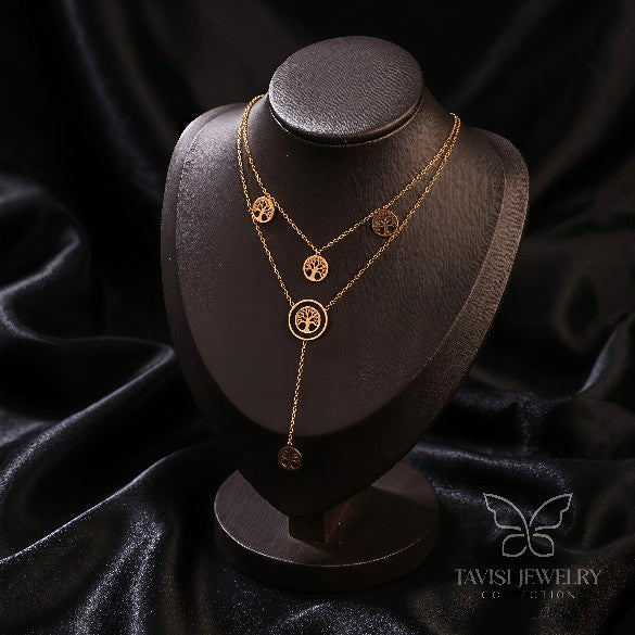 Tavisi Eternal Tree of Life layered anti tarnish gold necklace for women