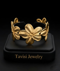 Tavisi Flora Luxe 316L stainless steel 18K gold plated anti tarnish floral cuff bracelet for women