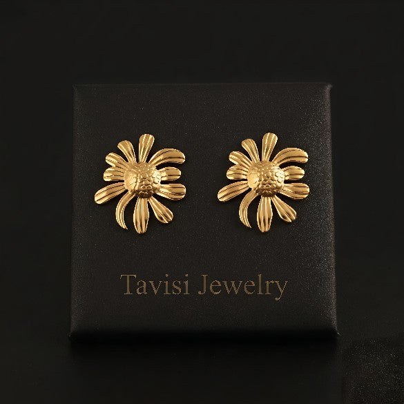 Tavisi floral stud earrings in 22K gold plated 316L surgical stainless steel for women
