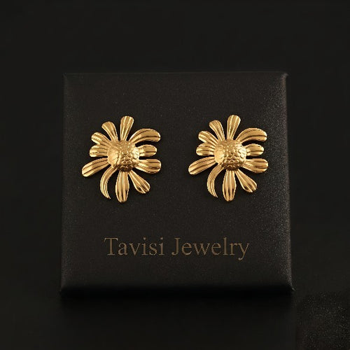 Tavisi floral stud earrings in 22K gold plated 316L surgical stainless steel for women
