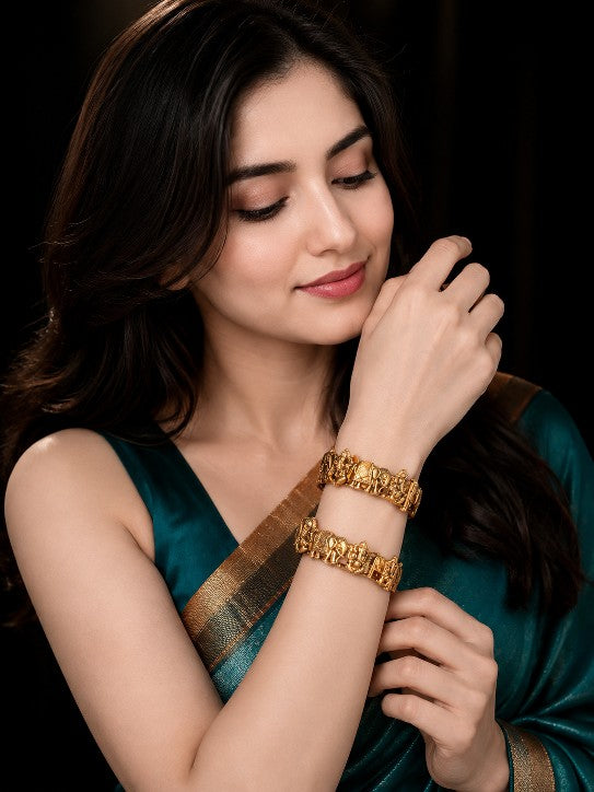 Tavisi Jewelry Ganesha gold plated brass open bangle for women