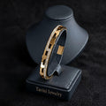 Tavisi geometric crystal gold bracelet with CZ stones in 316L surgical stainless steel and 22K gold plated anti tarnish finish, lightweight waterproof bracelet for women

