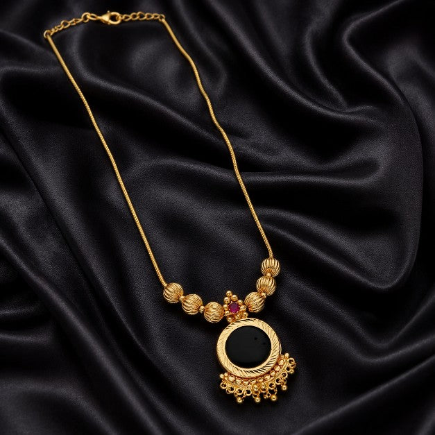 Tavisi gold finish Kerala design necklace with AD CZ stones