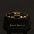 Tavisi gold rectangle frame bracelet in 22K gold plated 316L surgical stainless steel with open lock design size 2.4
