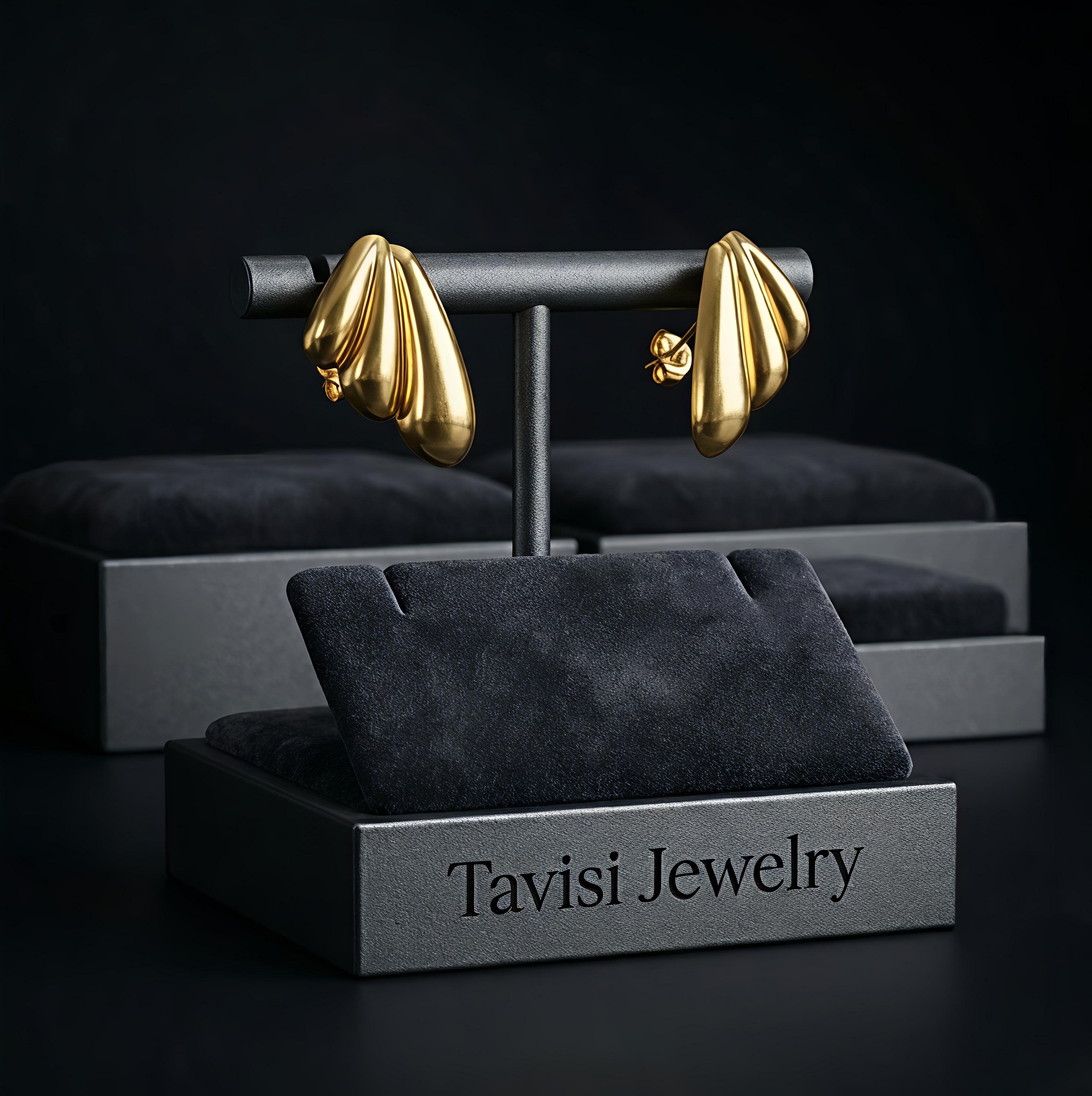 Tavisi golden shell stud earrings in 22K gold plated 316L surgical stainless steel for women
