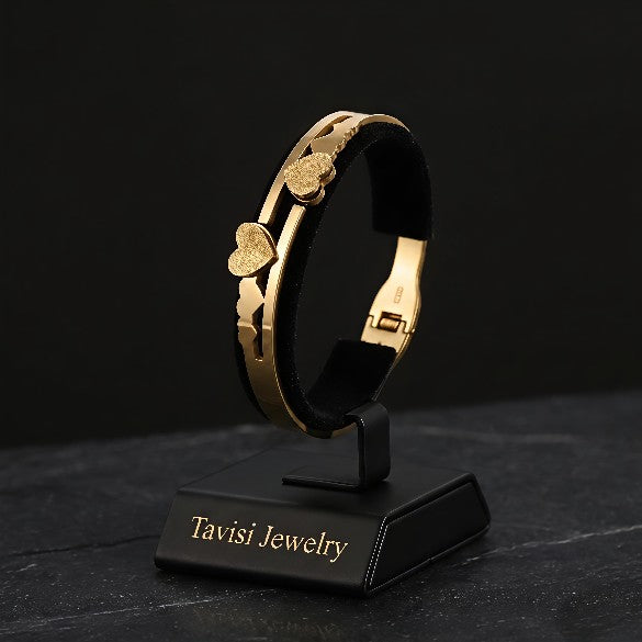 Tavisi Heart Charm 22K gold plated anti tarnish 316L stainless steel kada bracelet for women