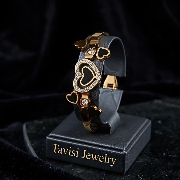 Tavisi heart design bracelet with AD stones in 22K gold plated 316L surgical stainless steel for women
