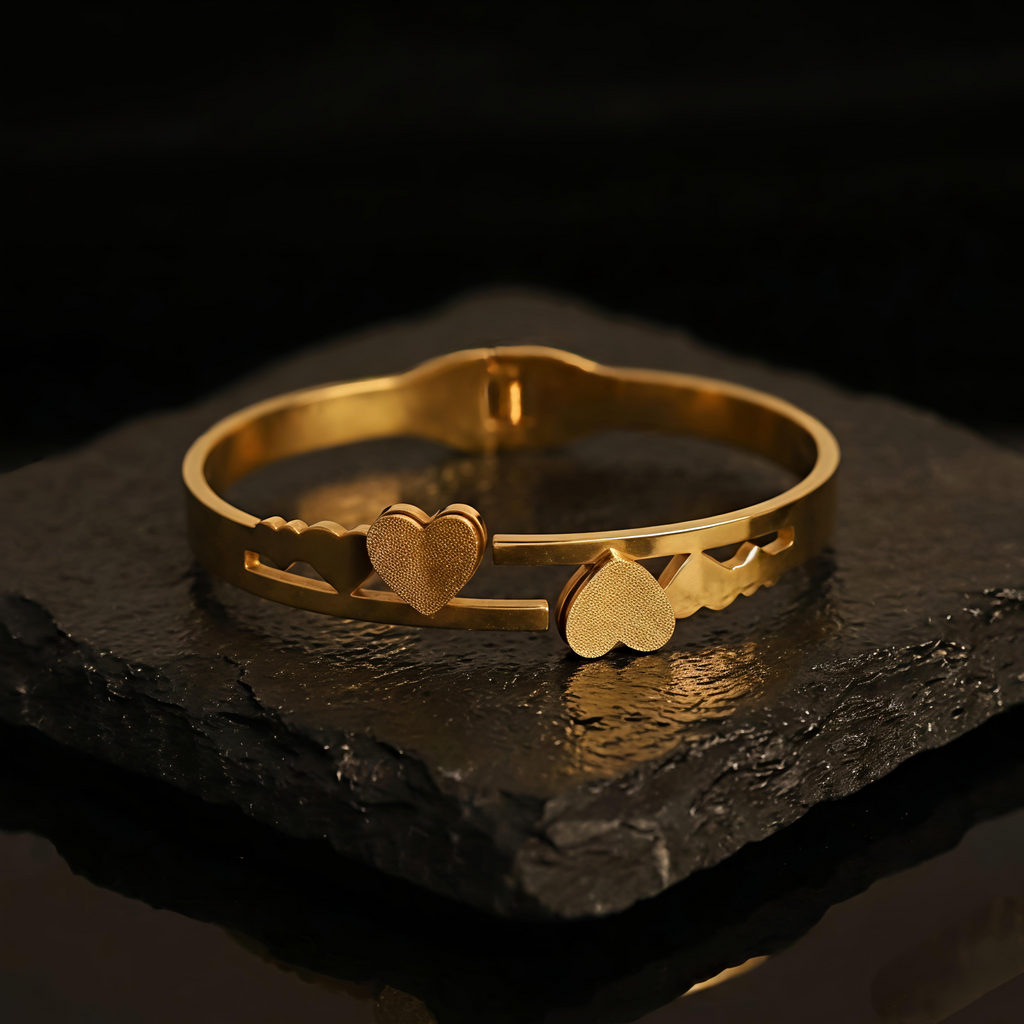 Premium heart design waterproof long lasting gold kada bracelet by Tavisi Jewellery