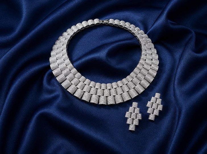 Tavisi Imperial multi-layer CZ and AD stone brass necklace