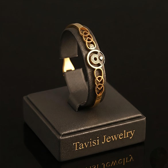Tavisi infinity bloom kada in 22K gold plated 316L surgical stainless steel with CZ stones, enamel centre, open lock design, size 2.4

