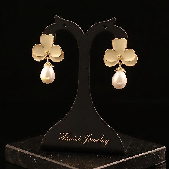 Tavisi ivory floral pearl drop earrings with 22K gold plating and anti tarnish finish for women