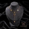 Black Square Clover Layered Chain Pendant Necklace – premium anti tarnish jewellery by Tavisi Jewelry