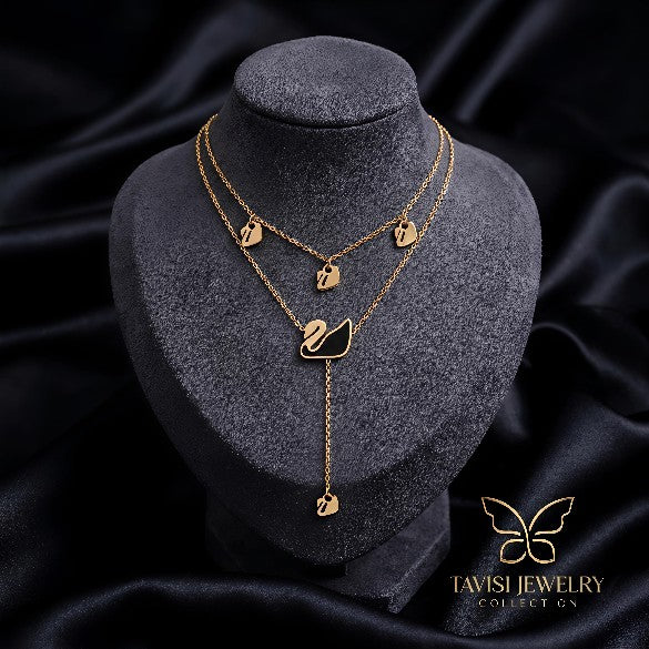 Black Swan Layered Chain Pendant Necklace – premium anti tarnish jewellery by Tavisi Jewelry
