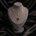 Midnight Clover Layered Pendant Necklace with AD stones by Tavisi Jewelry
