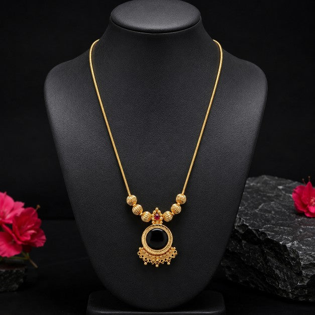 Tavisi Kerala design AD CZ ruby green gold finish necklace