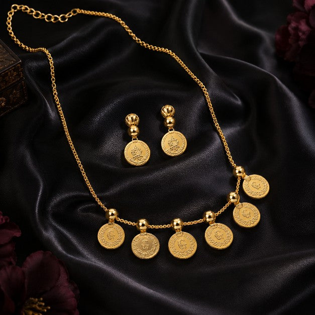 Tavisi Lakshmi coin temple jewellery necklace with matching earrings