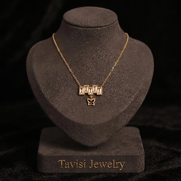 Tavisi Liora Butterfly Shine Pendant Necklace made with Premium 316L Surgical Grade Stainless Steel and long lasting 18K gold plated finish