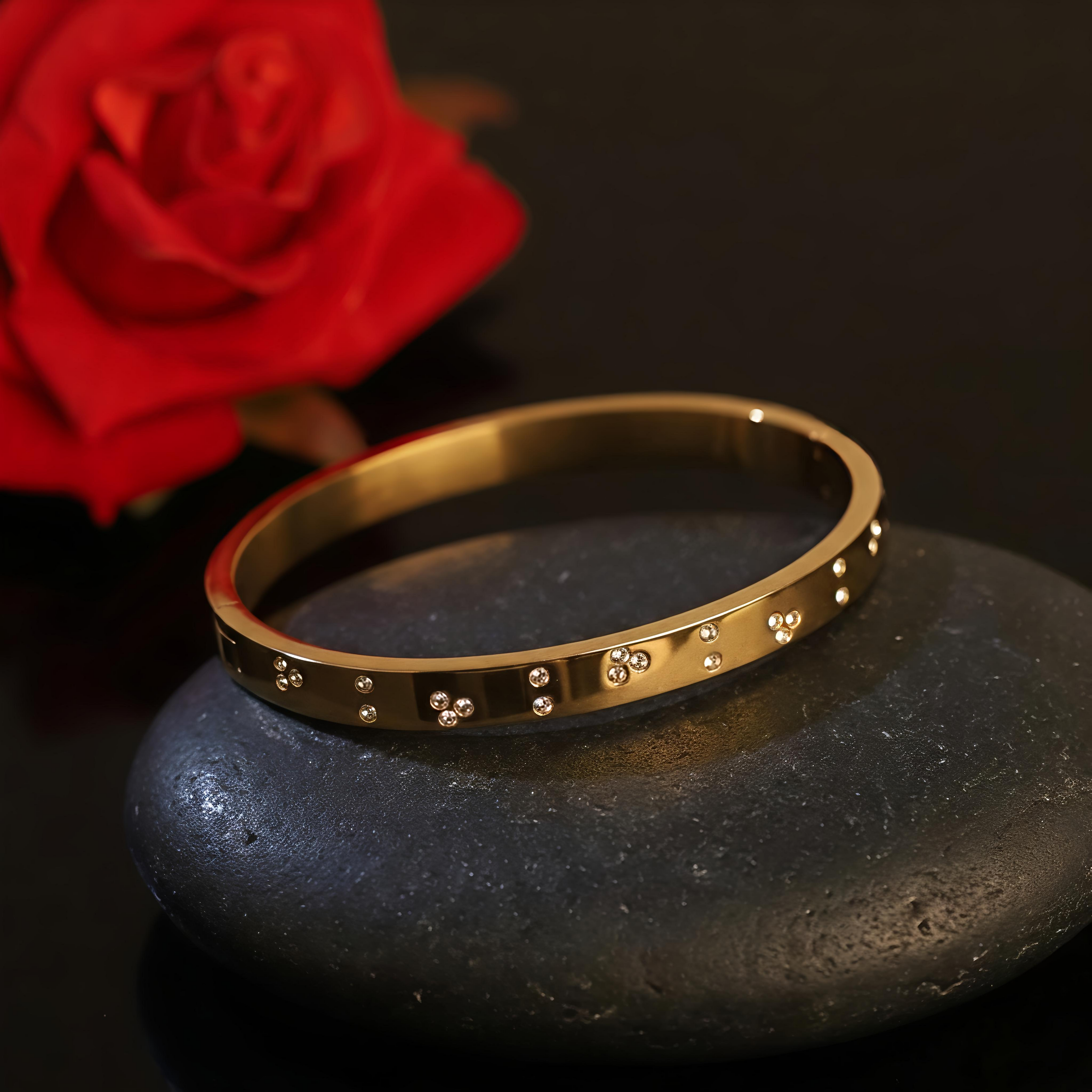 Tavisi Liora Evil Eye Gold Kada Bracelet for women with 22K gold plated anti tarnish waterproof 316L surgical stainless steel long lasting shine up to 5 years daily wear jewellery