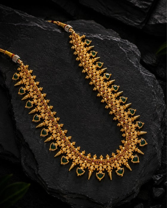 Tavisi long palakka necklace crafted with brass and detailed with AD CZ stones