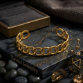Front view of Tavisi Luna Loop gold plated anti tarnish bracelet crafted in premium 316L stainless steel for women