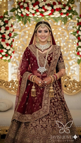 Tavisi luxury heavy Kundan wedding jewellery set crafted from premium alloy with gold plated finish