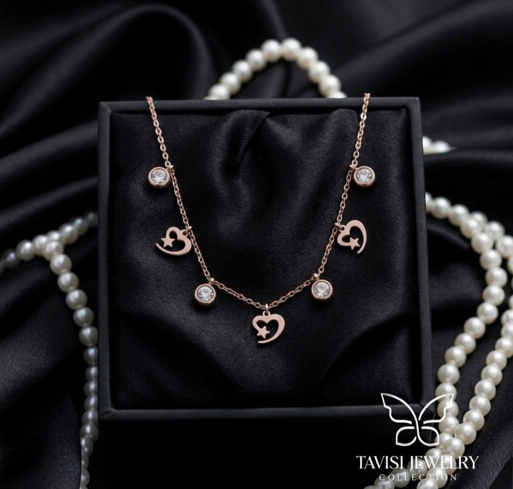 Luxury Tavisi rose gold necklace for women with AD stones anti tarnish finish and long lasting shine 