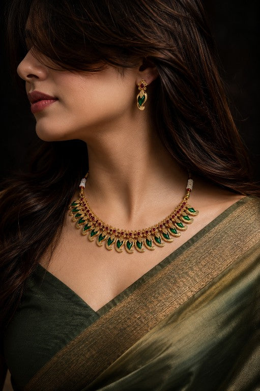 Traditional Kerala style palakka necklace for bridal and festive wear
