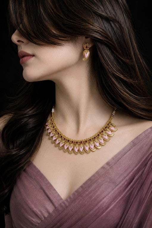 Gold tone Mengo necklace inspired by classic Kerala traditional jewellery