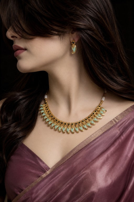 Statement palakka jewellery necklace with intricate floral and leaf motifs